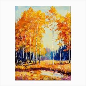 Aspen Trees In Autumn Oil Painting Landscape Canvas Print