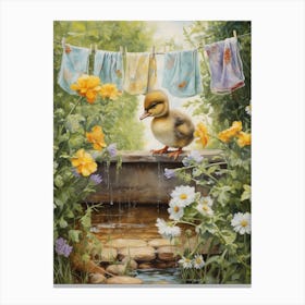 Duckling Under The Washing Line 2 Canvas Print