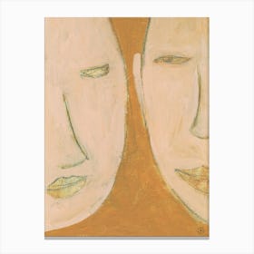 Two - face portrait orange couple romance intimacy hand painted vertical bedroom Canvas Print