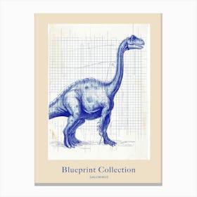 Gallimimus Dinosaur Blue Print Sketch 1 Poster Canvas Print