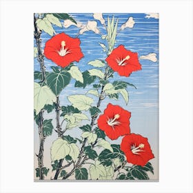 Kikyo Chinese Bellflower 2 Vintage Botanical Woodblock Canvas Print