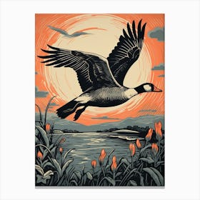 Vintage Bird Linocut Goose 2 Canvas Print