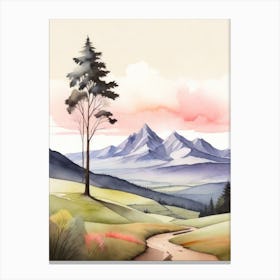 Tranquil Mountains In Minimalist Watercolor Vertical Composition 5 Canvas Print