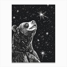 Malayan Sun Bear Looking At A Starry Sky Ink Illustration 5 Canvas Print