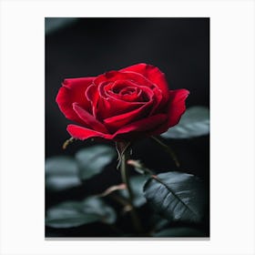 Red Rose On Black Background 8 Canvas Print