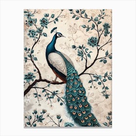 Cream Peacock Vintage Wallpaper 1 Canvas Print