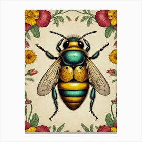 Bee With Flowers Canvas Print