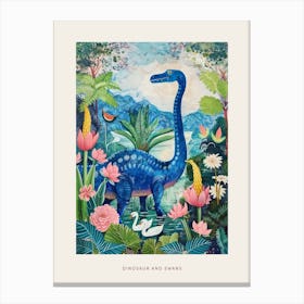 Dinosaur With Swans Painting 1 Poster Canvas Print
