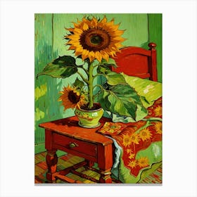Sunflowers By The Bed - Inspired By Vincent Van Gogh Canvas Print