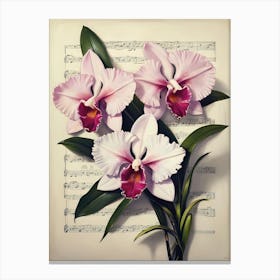 Orchids On Music Sheet Canvas Print