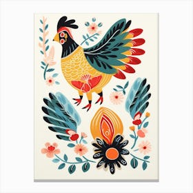 Folk Style Bird Painting Rooster 5 Canvas Print