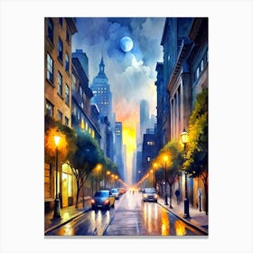 City Street At Night Canvas Print