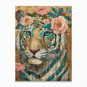 Tiger With Flowers 8 Canvas Print