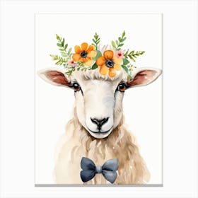 Baby Blacknose Sheep Flower Crown Bowties Animal Nursery Wall Art Print (26) Canvas Print