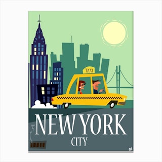 New York City Poster Green & Grey Canvas Print