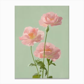 Pink Roses Flowers Acrylic Painting In Pastel Colours 3 Canvas Print