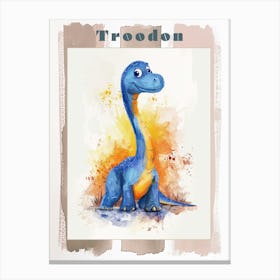 Cute Troodon Dinosaur Watercolour 1 Poster Canvas Print