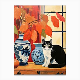 Pansy Flower Vase And A Cat, A Painting In The Style Of Matisse 2 Canvas Print