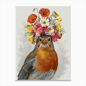 Bluebird With Flower Crown Canvas Print