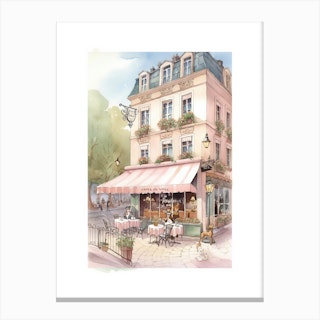 Pink Paris Street Shop Watercolour Canvas Print