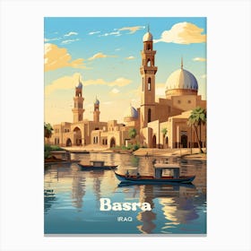 Basra Iraq Islam Mosque Modern Travel Illustration Canvas Print