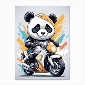 Cute Panda Riding A Motorcycle Canvas Print