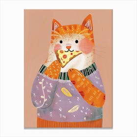 Orange Cat Pizza Lover Folk Illustration 3 Canvas Print