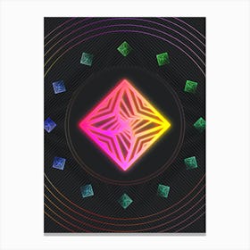 Neon Geometric Glyph in Pink and Yellow Circle Array on Black n.0428 Canvas Print