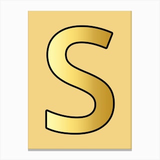 Letter S Gold Alphabet Yellow Canvas Print