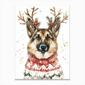 German Shepherd In Christmas Jumper And Reindeer Antlers Neutral Canvas Print