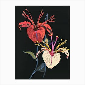 Neon Flowers On Black Bleeding Heart Dicentra 1 Canvas Print