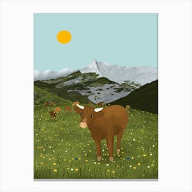 Cows in Switzerland Mountains Canvas Print