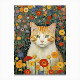 Cat In A Flower Field Klimt Style Canvas Print