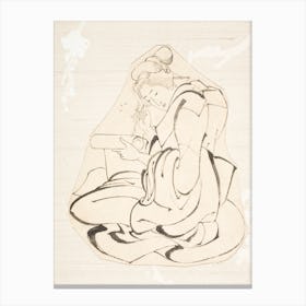 Woman Writing A Letter By Katsushika Hokusai Canvas Print
