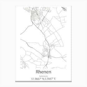 Rhenen,Netherlands Minimalist Map Canvas Print