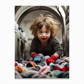 Child In Laundry Room Canvas Print