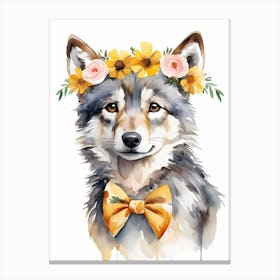 Baby Wolf Flower Crown Bowties Woodland Animal Nursery Decor (15) Canvas Print