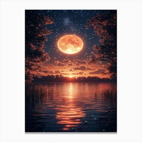 Full Moon Over Lake 16 Canvas Print