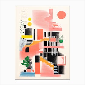 A House In Barcelona, Abstract Risograph Style 8 Canvas Print