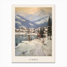 Vintage Winter Painting Poster St Moritz Switzerland 2 Canvas Print