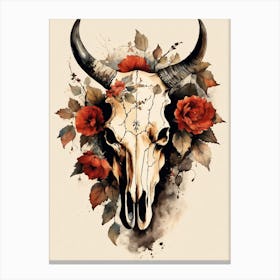 Vintage Boho Bull Skull Flowers Painting (66) Canvas Print