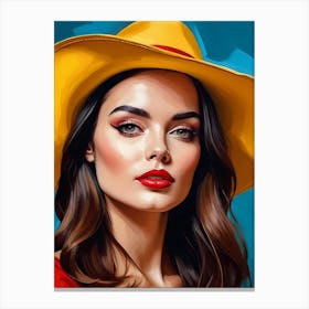 Woman Portrait With Hat Pop Art (29) Canvas Print