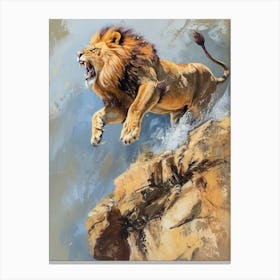 African Lion Roaring On A Cliff Acrylic Painting 2 Canvas Print