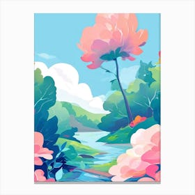 Pink Flowers In The Forest Canvas Print