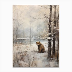 Vintage Winter Animal Painting Brown Bear 4 Canvas Print