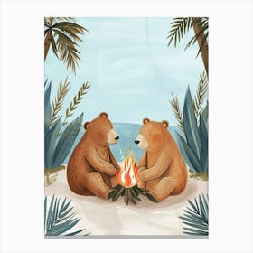 Brown Bear Two Bears Sitting Together By A Campfire Storybook Illustration 1 Canvas Print