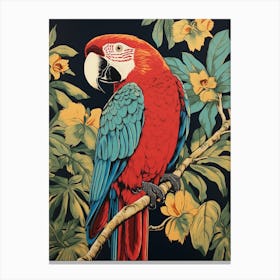 Vintage Bird Linocut Macaw 4 Canvas Print