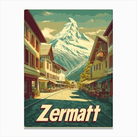 Aihrgdesign A Retro Travel Poster For Zermatt 3 Canvas Print