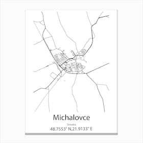 Michalovce,Slovakia Minimalist Map Canvas Print