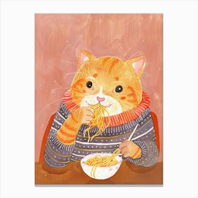 Cute Orange Cat Pasta Lover Folk Illustration 3 Canvas Print